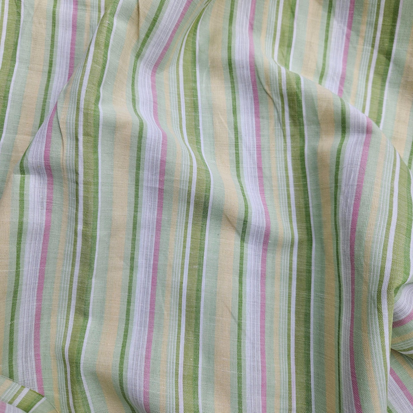 Premium Linen striped Fabric in pastel green white | Medium weight multicolor stripes Andalusia Stripe for clothing home textile