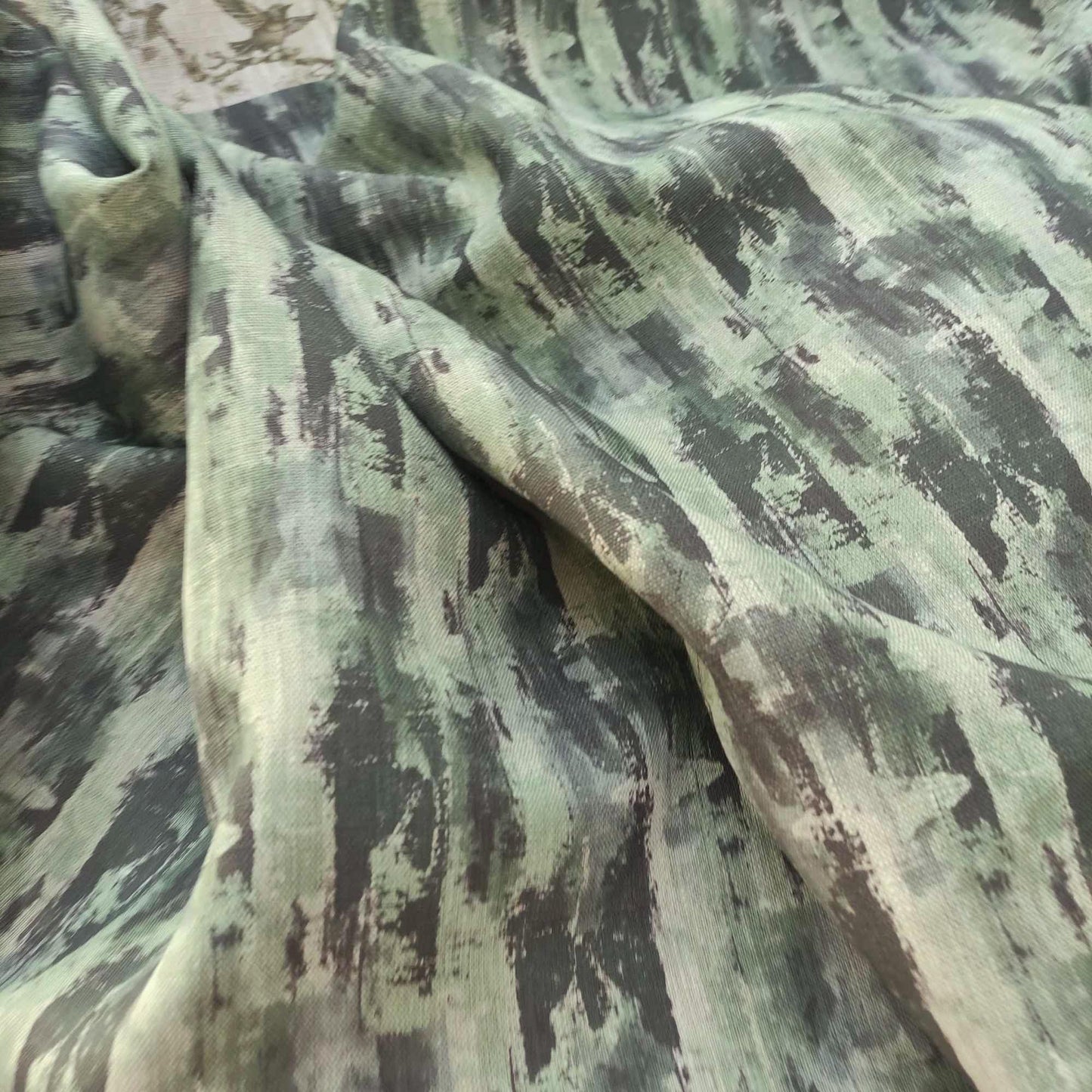 100% LINEN Fabric Abstract Wasi Sabi , green print