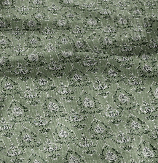 100% LINEN Fabric in floral block print - botanical green linen fabric for upholstery home decor curtains dress making pillowcases