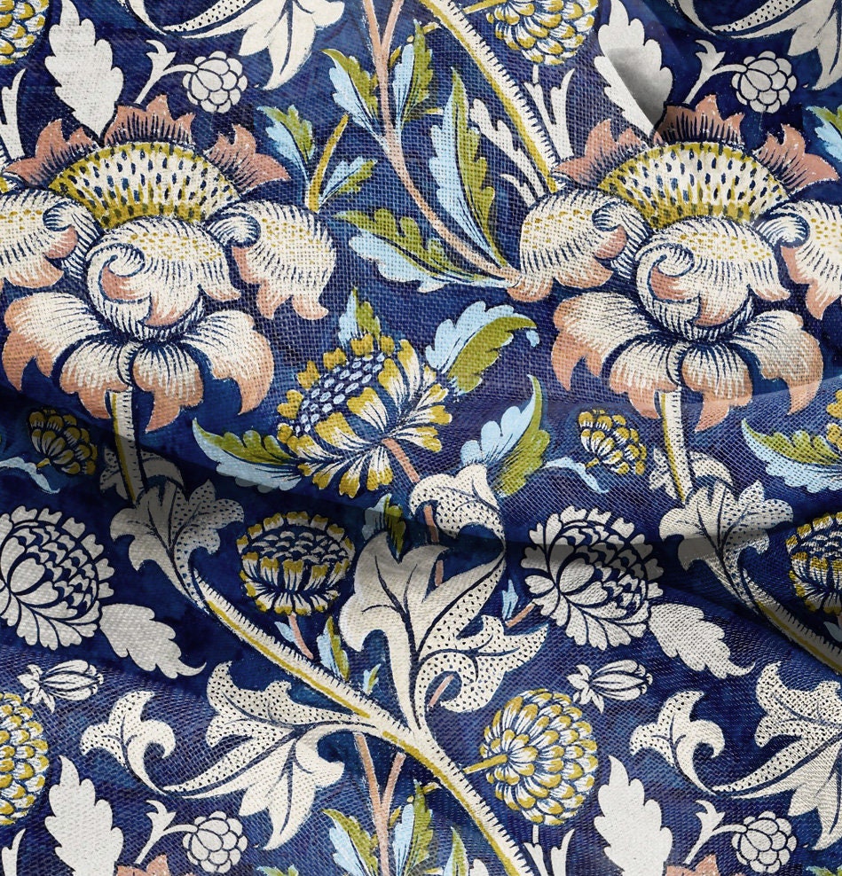 William Morris WEY print on 100% LINEN, Victorian Art and crafts linen Fabric, William Morris 200gsm fabric Historical pattern