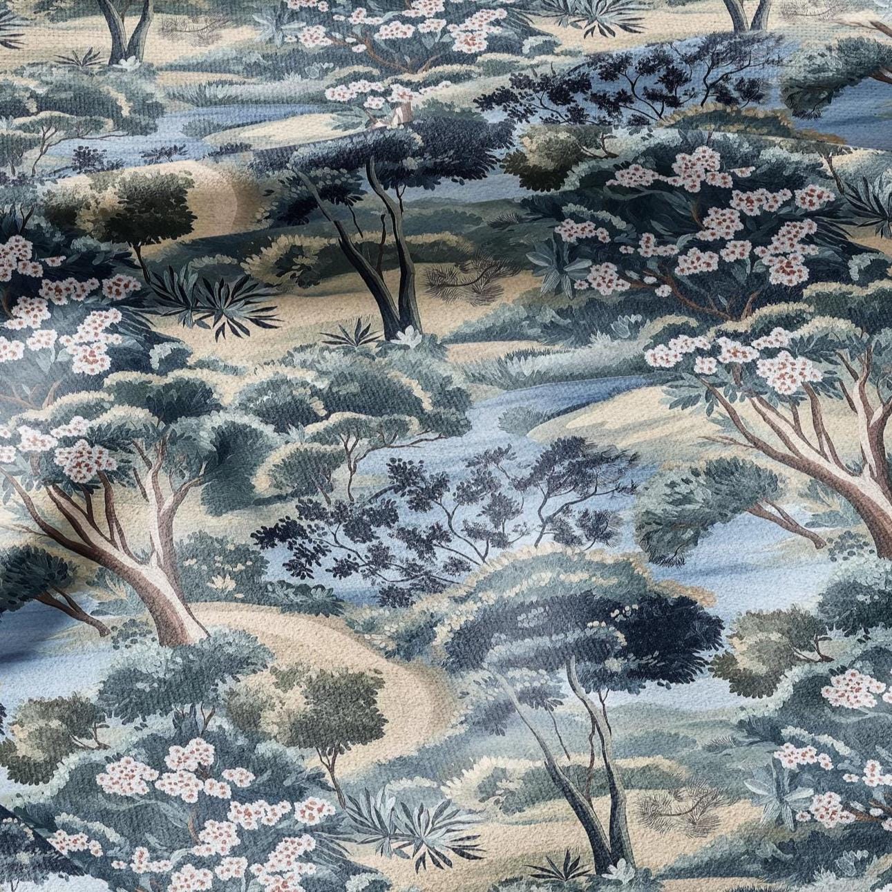 100% LINEN Fabric Garden blossom print - botanical linen fabric - heavy linen fabric for upholstery home decor curtains cushions