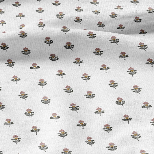 100% LINEN Fabric block print green red on white - linen fabric with floral print -heavy linen fabric for upholstery home decor