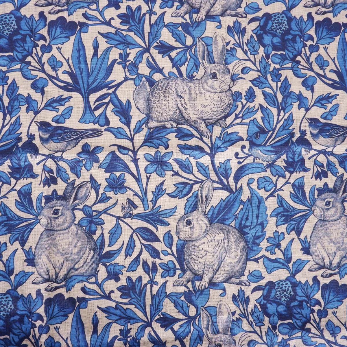 100% LINEN Fabric Block Print Bunnies - Rabbits Linocut Woodblock Hares Woodland Neutral Fabric by the Yard by LithuanianLinen