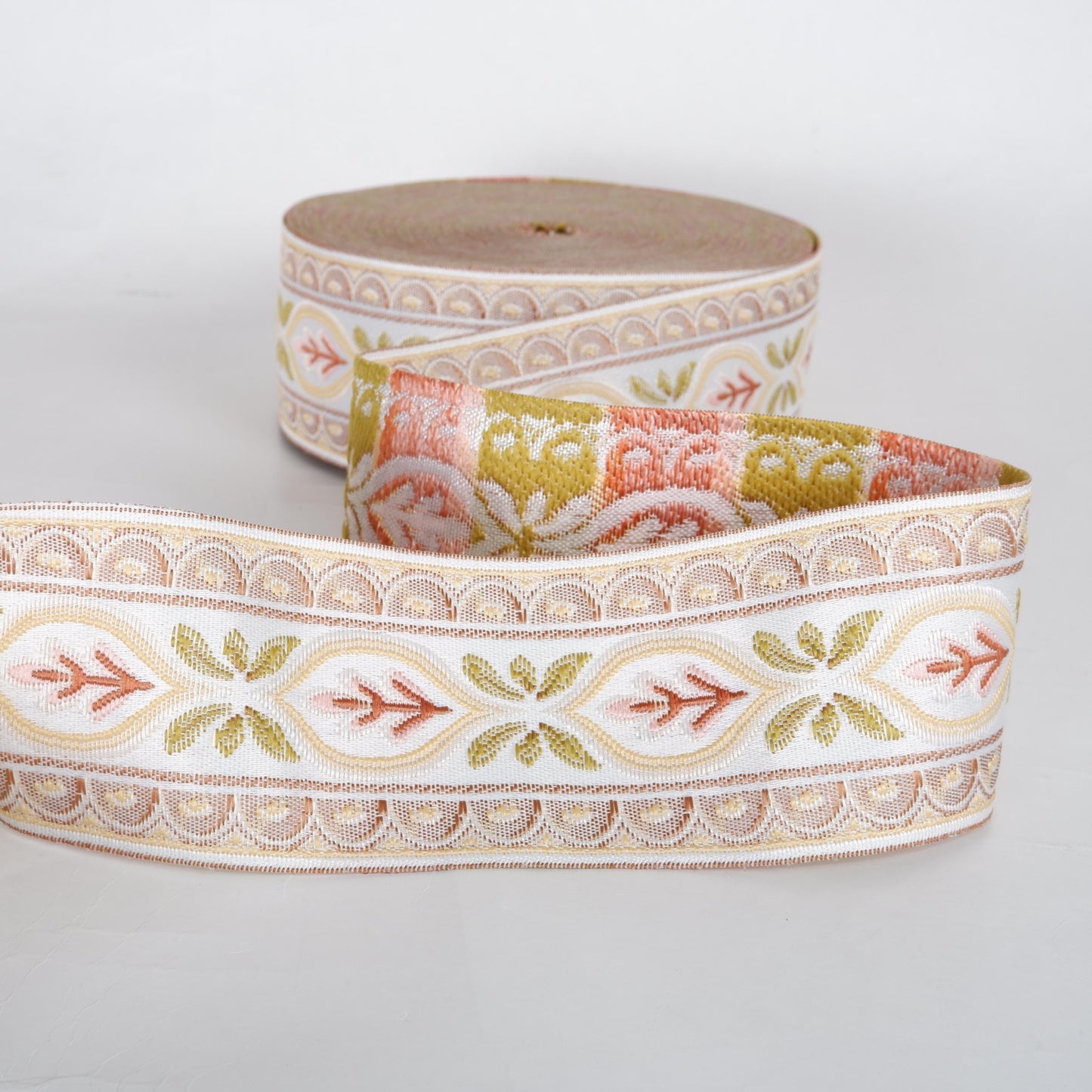 Jacquard woven fabric trim - Ribbon width 60 mm or 2.3" - Pale pink Decorative webbing Tape Trim