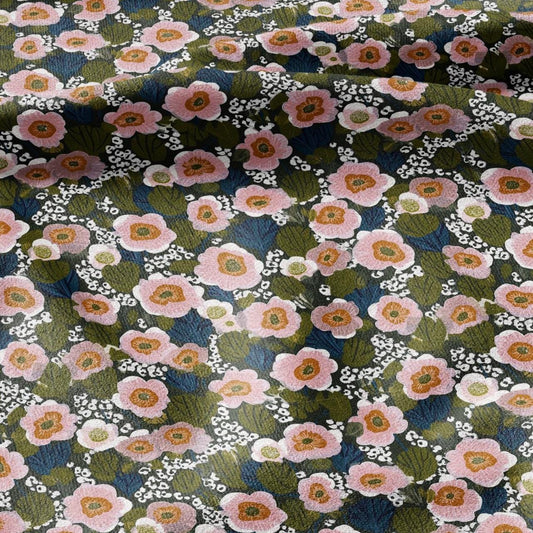 100% LINEN Fabric finnish Koiranruusu green pink abstract print - 2839 - modern vintage floral linen fabric for upholstery or home decor