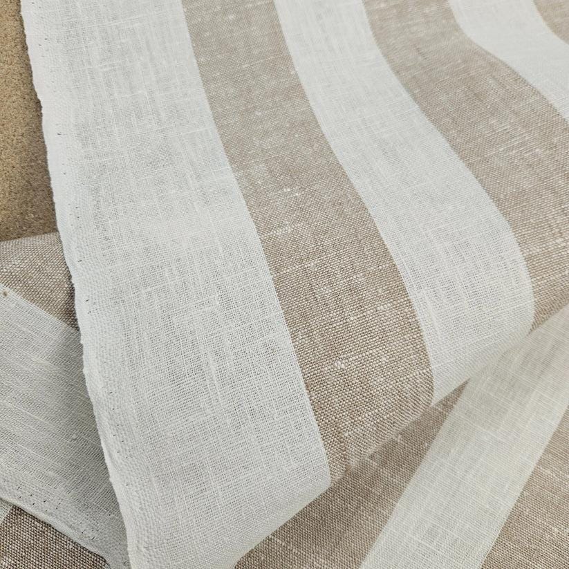 Premium Linen striped Fabric in black white | Heavy weight French large stripes in tan white Heavy weight linen fabric 510H
