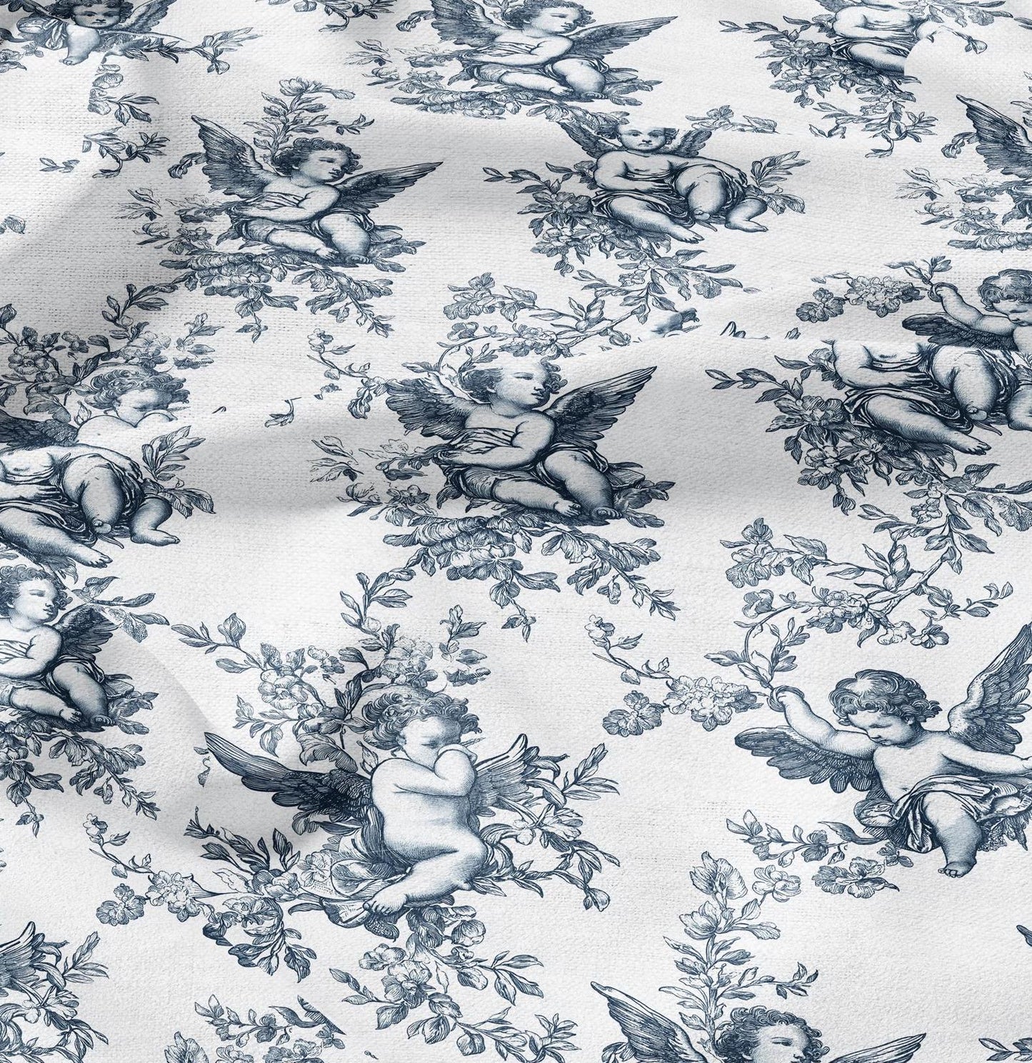 100% LINEN Fabric block print Cherub - oatmeal natur linen fabric with Angel print - heavy linen fabric for upholstery home decor