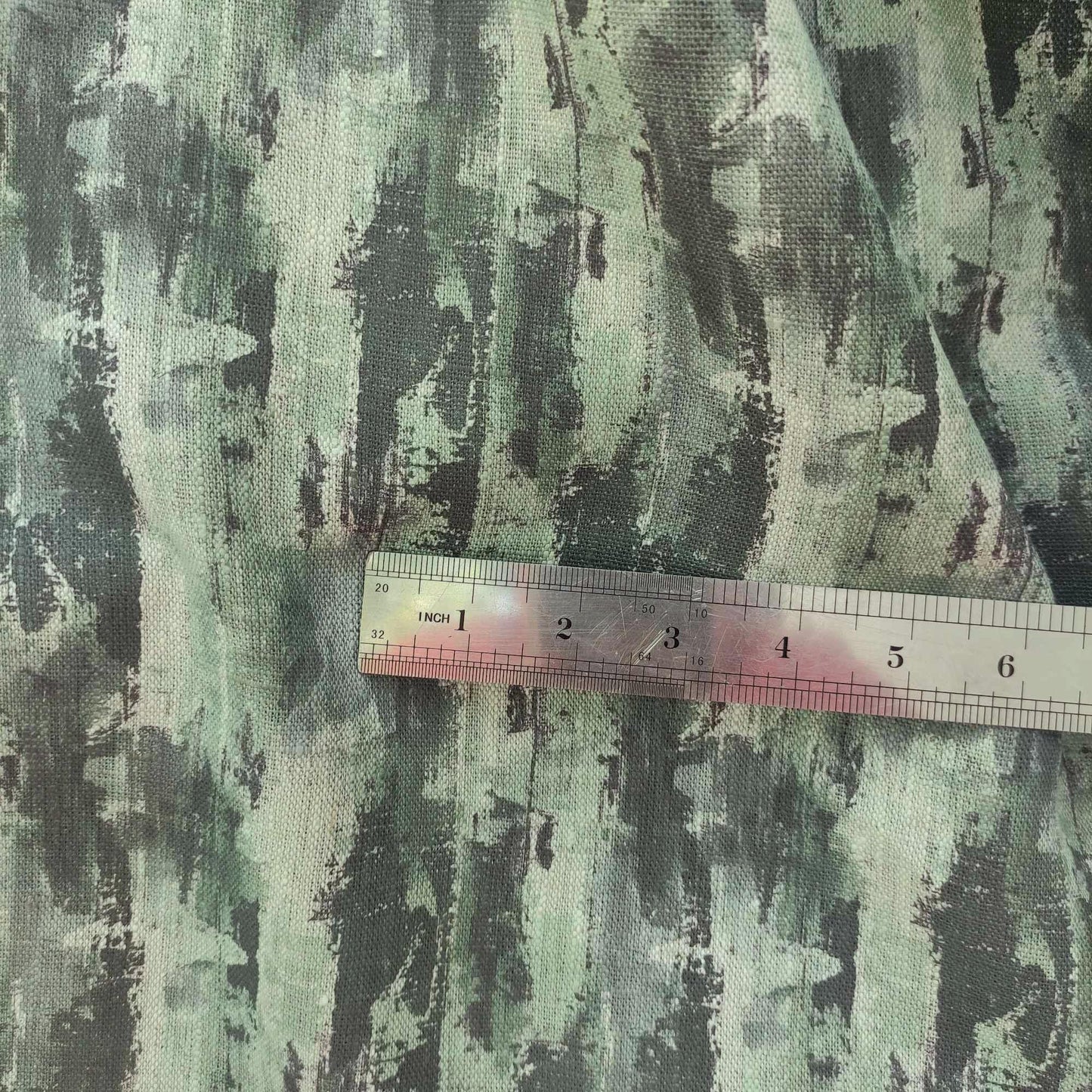 100% LINEN Fabric Abstract Wasi Sabi , green print