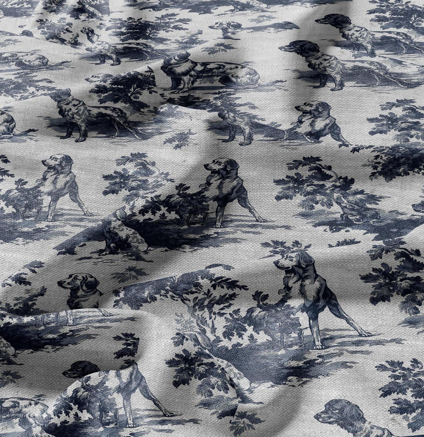 100% LINEN Fabric Toile de jouy Dog - linen Fabric by the Yard by LithuanianLinen for upholstery dressmaking curtains home textile