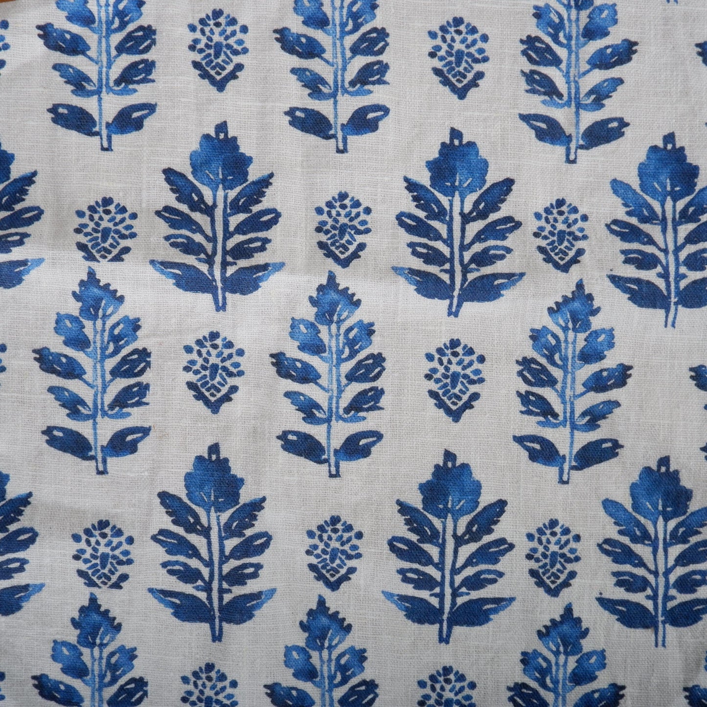 100% LINEN Fabric block print blue white - linen fabric with indian blue floral print, heavy linen fabric for upholstery home decor