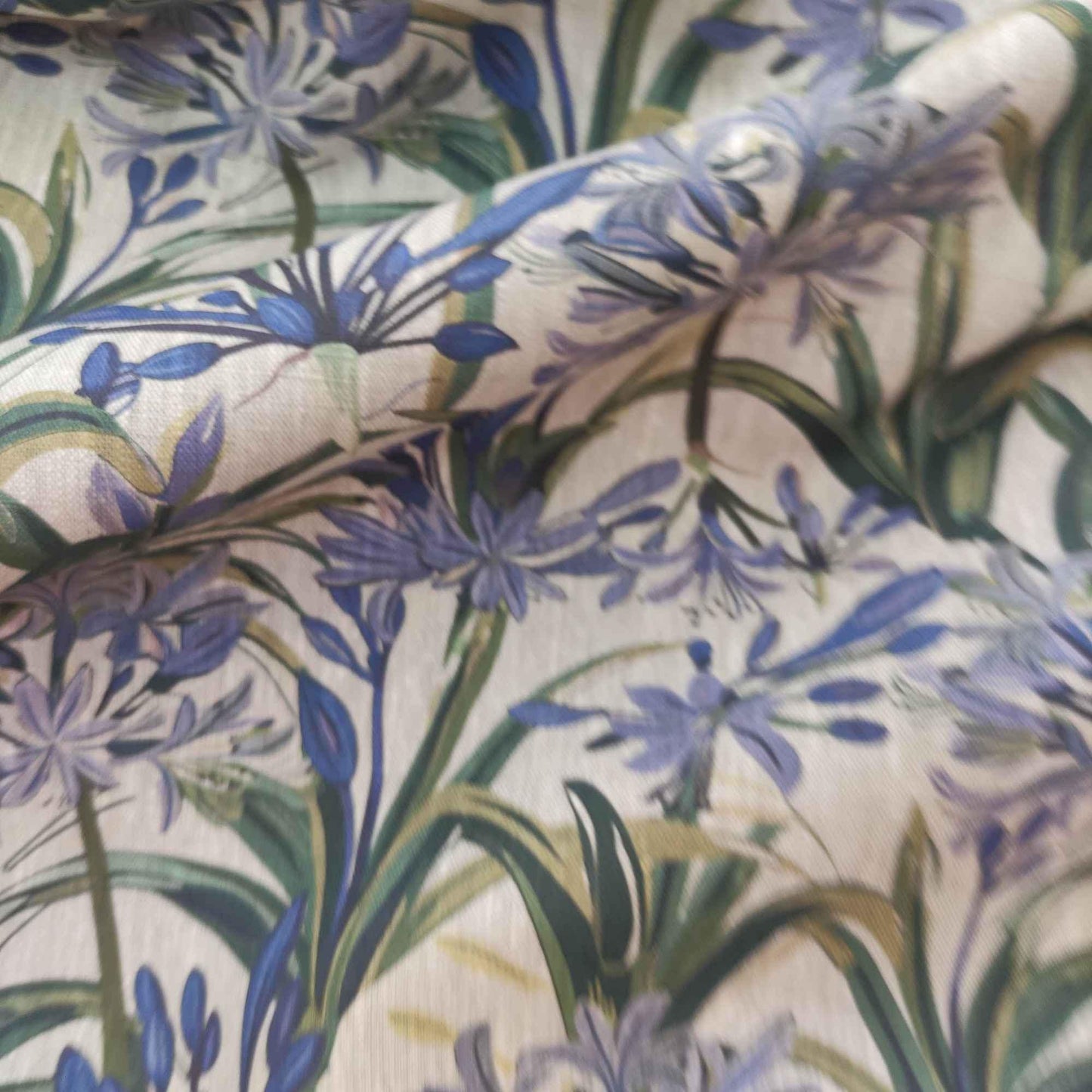 100% LINEN Fabric french blue green purple print on oatmeal natur linen, floral botanical linen fabric for upholstery 324