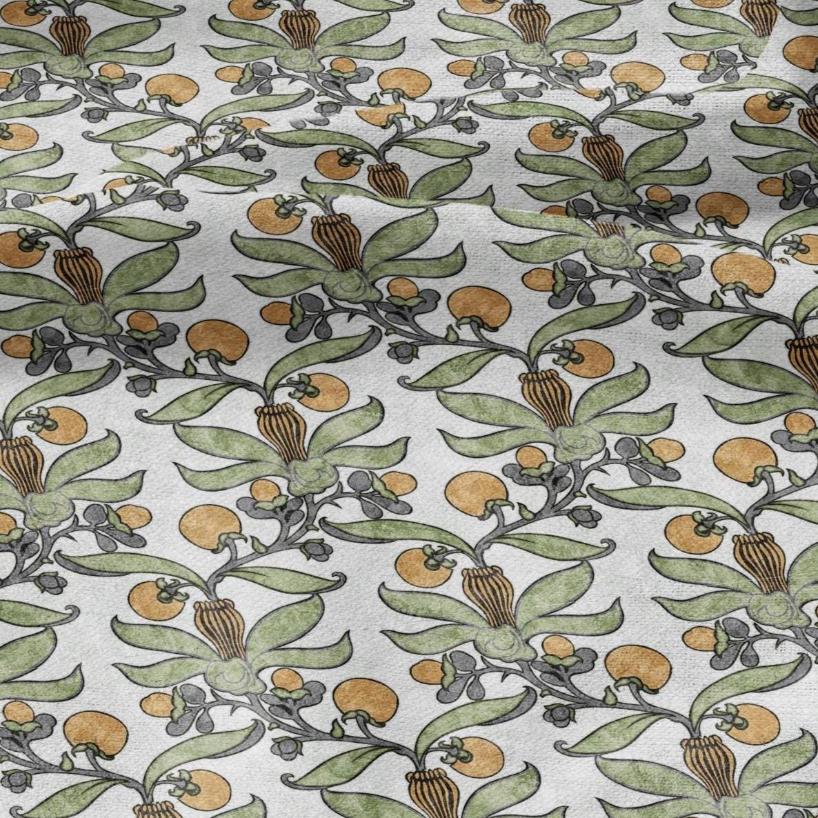 Passion fruit CFA Voysey print on 100% LINEN - Art Nouveau Art crafts linen Fabric - botanical Historical upholstery home textile