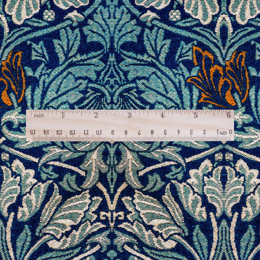 William Morris Blue red roses 100% LINEN Fabric, British linen floral upholstery home textile Victorian fabrics