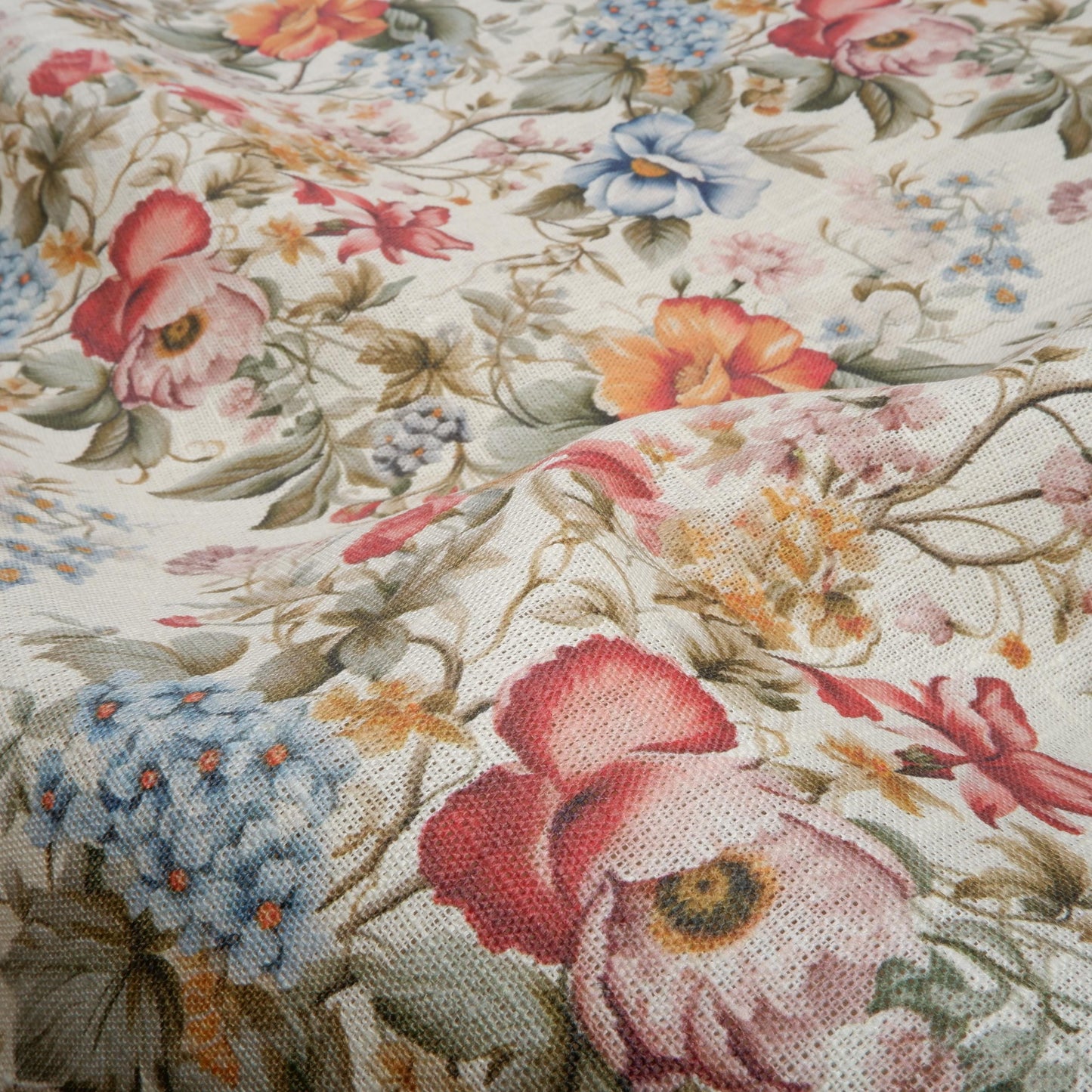 100% LINEN floral print French roses, white linen fabric with French provence print for upholstery home decor clothing