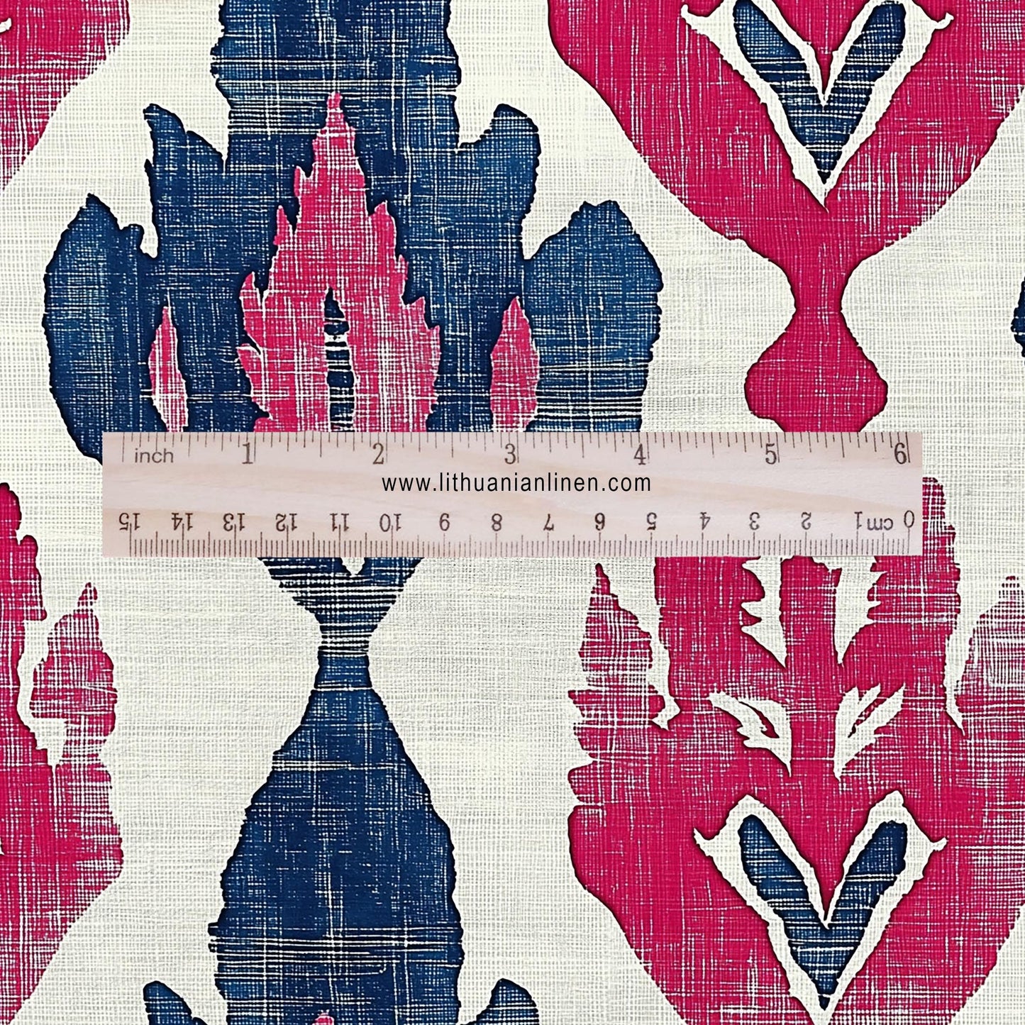 100% LINEN Fabric Ikat red navy Mudcloth - Boho Chic Tie Dye Abstract Diamond Linen Fabric for dress making Curtain Upholstery Cushion