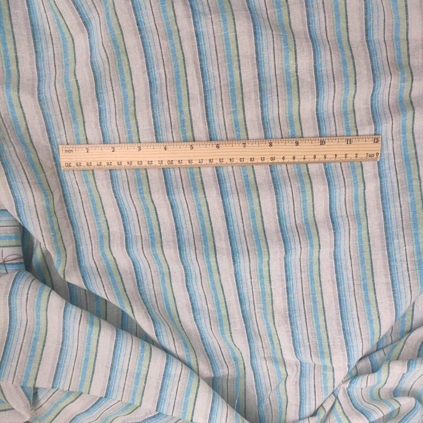 Premium Linen Fabric Santorini striped green | Midweight multicolor stripes green white | fabric for home textile curtains tablecloth T155