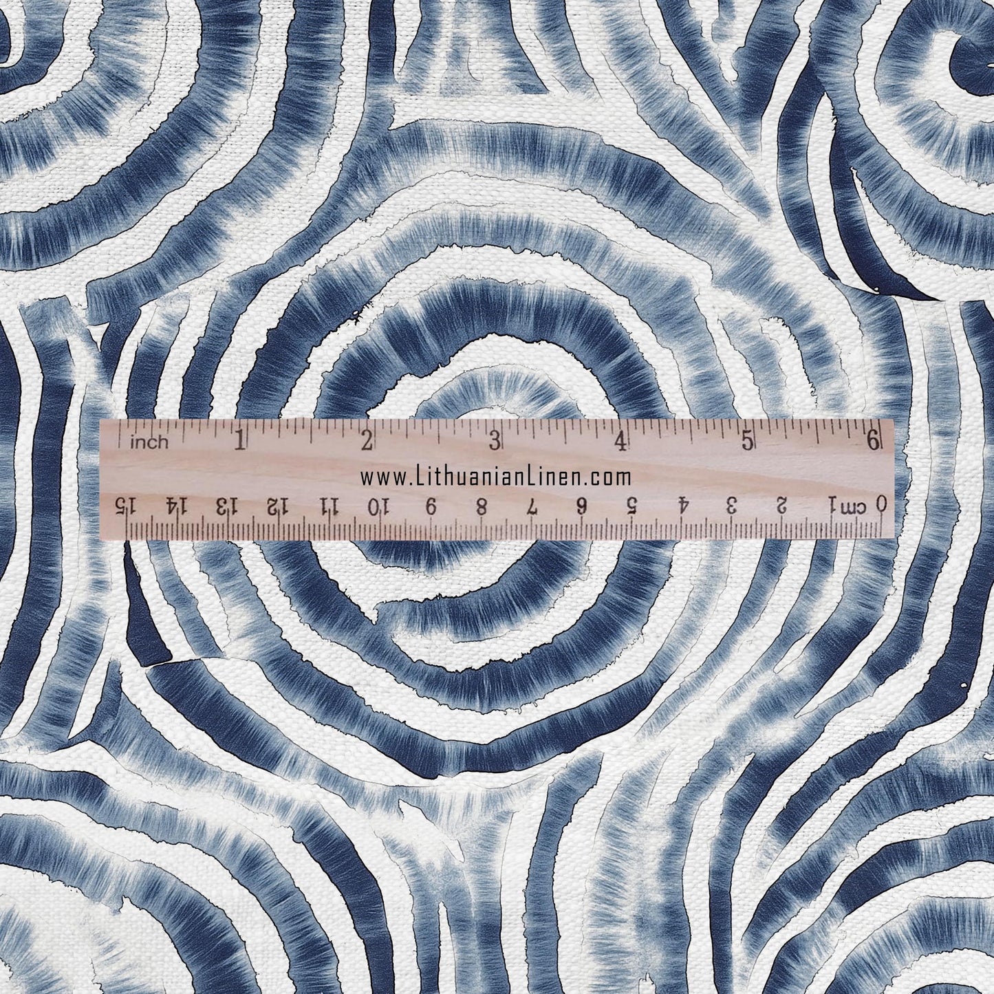 100% LINEN Fabric blue shibori squirl print on white linen - indigoblue flax fabric for uphlstery heavy / medium for clothing 2576