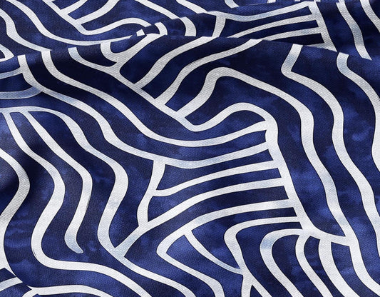 100% LINEN Fabric floral with blue squirl - linen fabric with abstract contemporary print for upholstery home decor curtains dress making