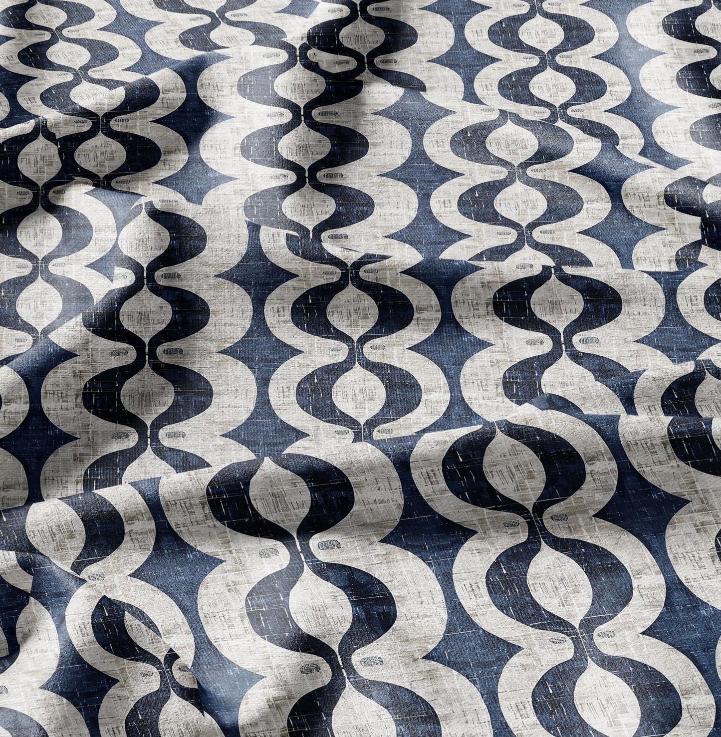 100% LINEN Fabric stripe squirl print linen - blue linen botanical fabric for upholstery home decor dress making