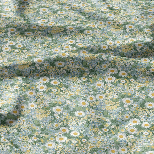100% LINEN Fabric Chamomile meadow print - Swedish floral linen heavy for upholstery home decor - medium for dress making 2899