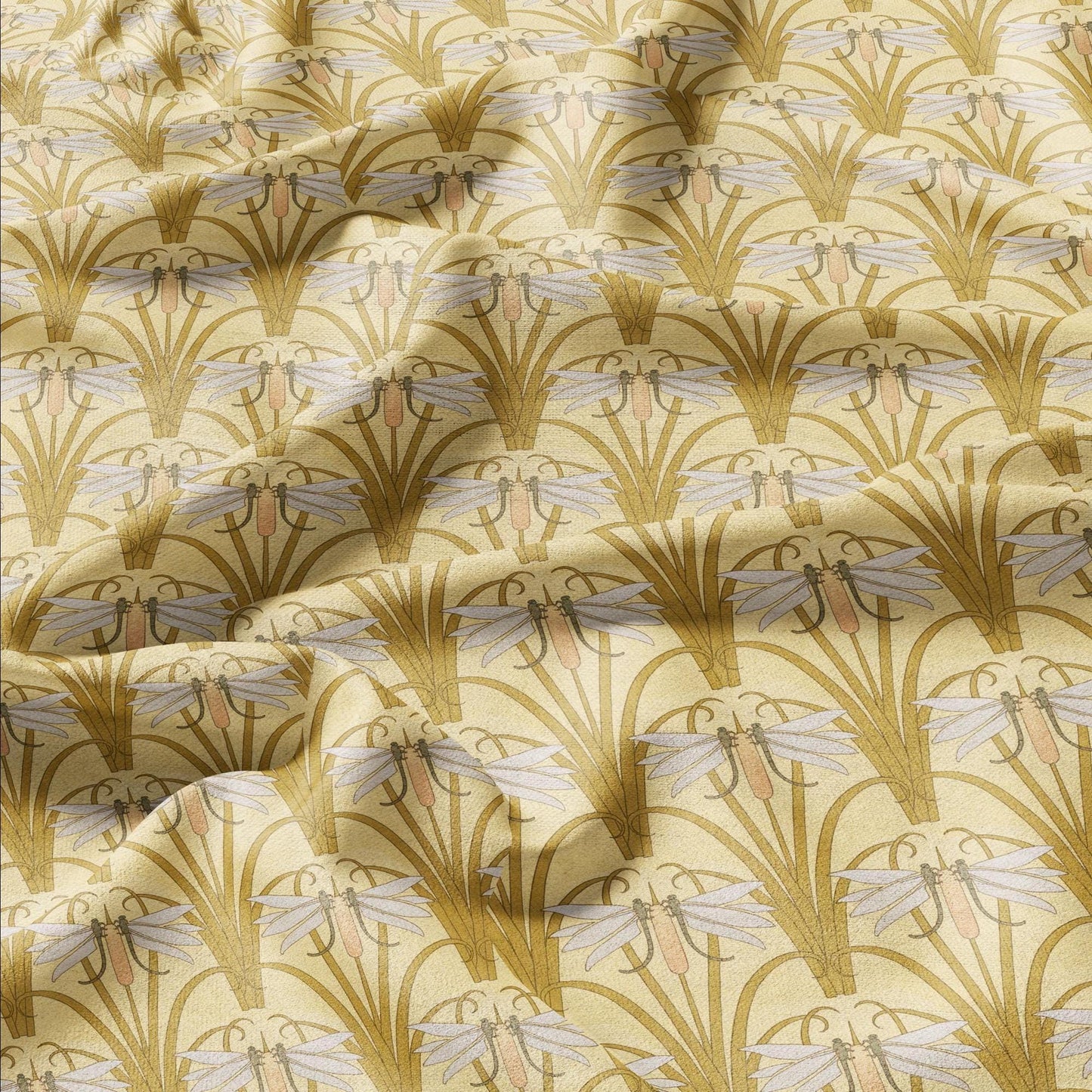 100% linen Art Nouveau Print fabric for Curtain Upholstery Cushion - Floral fabric DRAGONFLIES - fabric material for dress making sewing