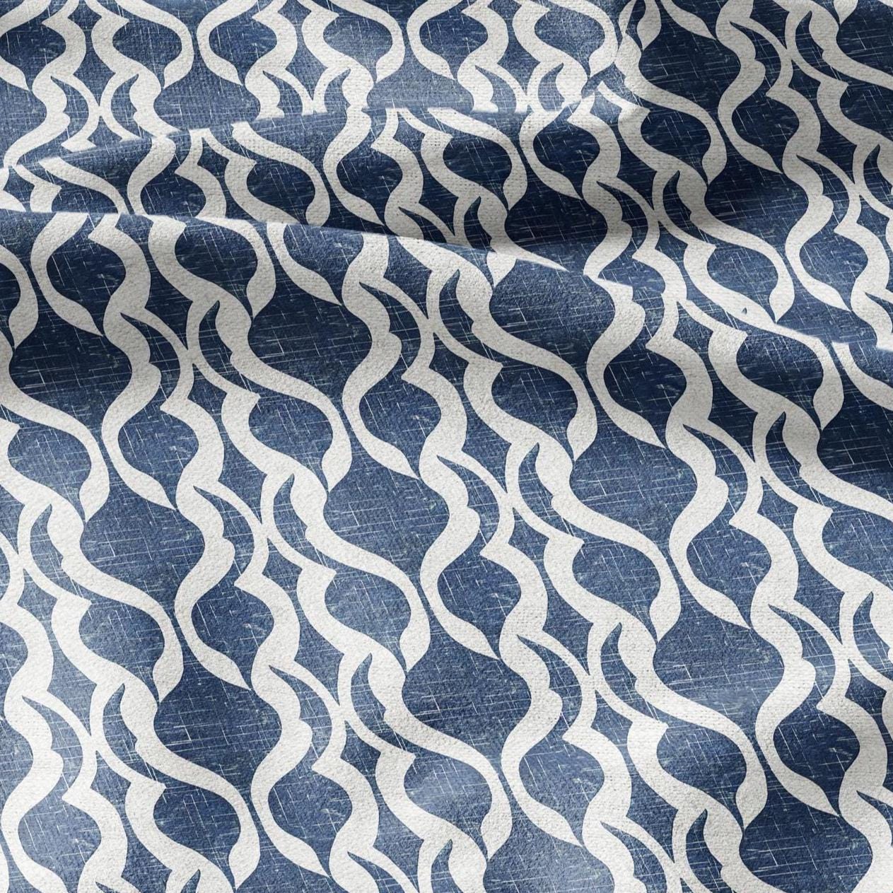 100% LINEN Fabric Abstract indigo blue - stripe blue print on linen fabric for upholstery curtains dress making 2431
