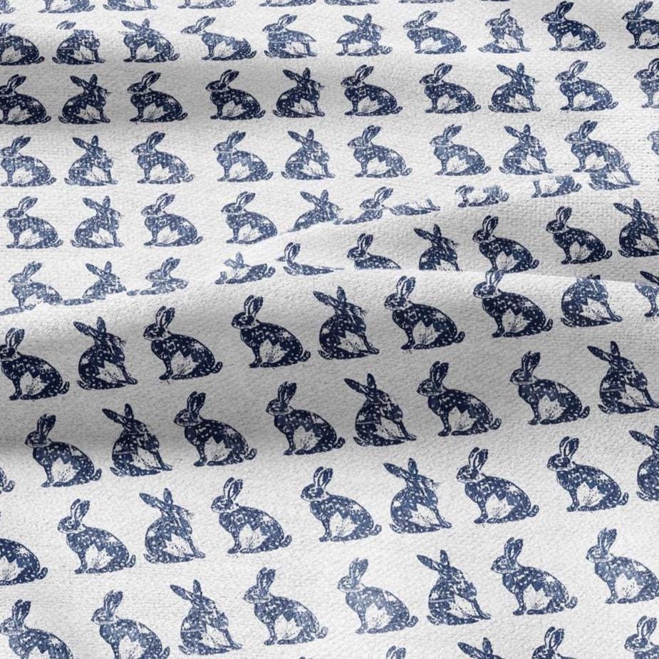 100% LINEN Fabric Rabbit indigo blue print - bunny linen fabric with blue coastal print for upholstery home decor 2427