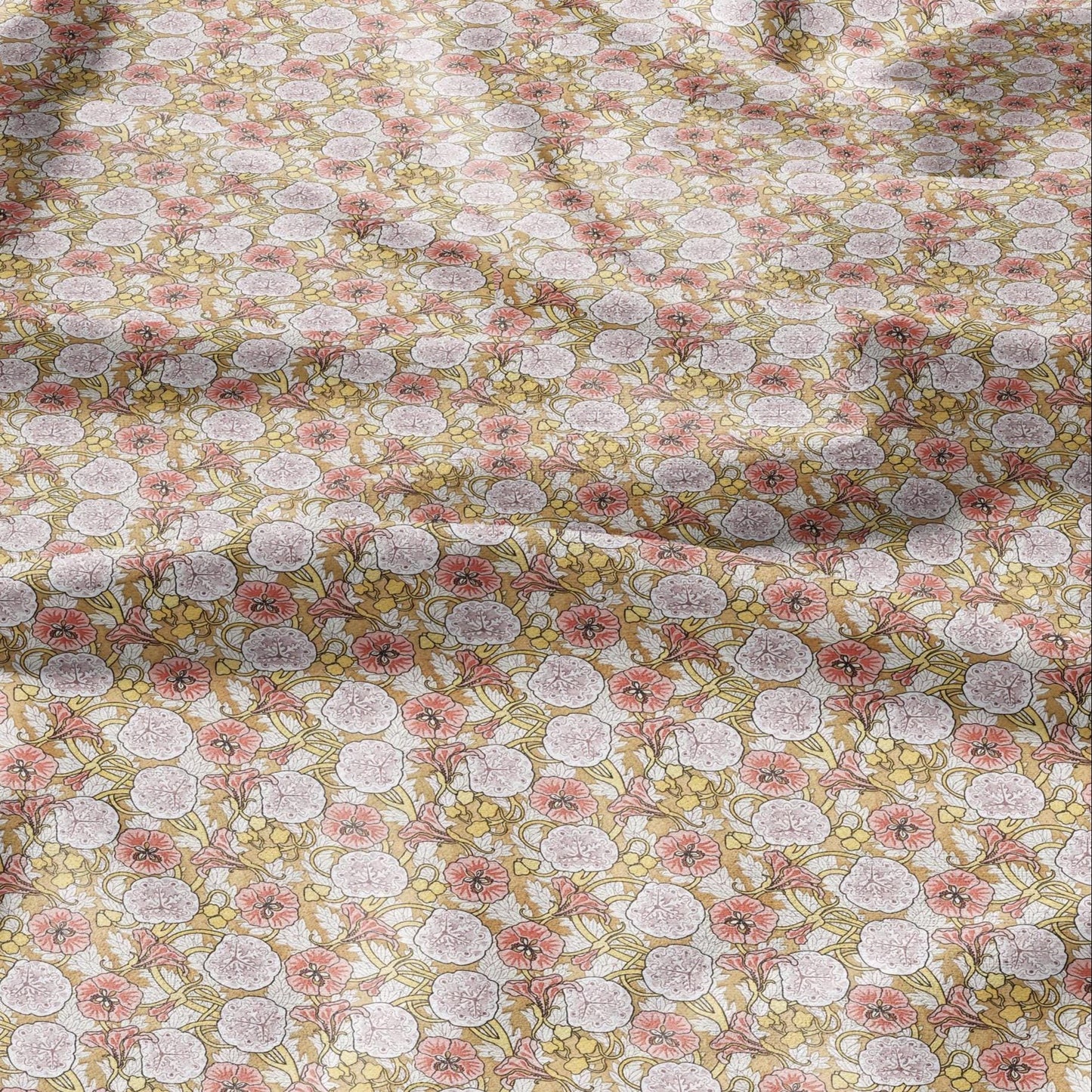 100% linen Capucine prints fabric for Curtain Upholstery Cushion - Indian cress flower print fabric for dress making sewing
