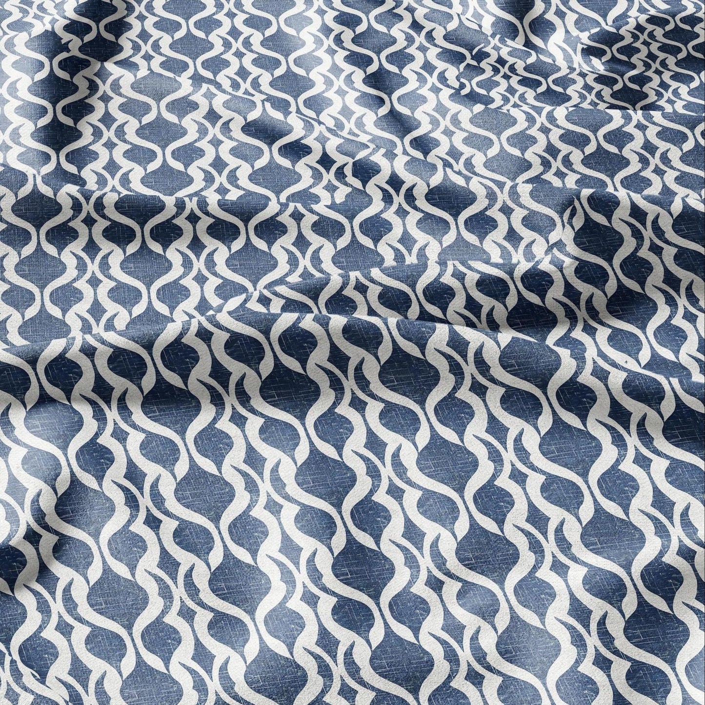 100% LINEN Fabric Abstract indigo blue - stripe blue print on linen fabric for upholstery curtains dress making 2431