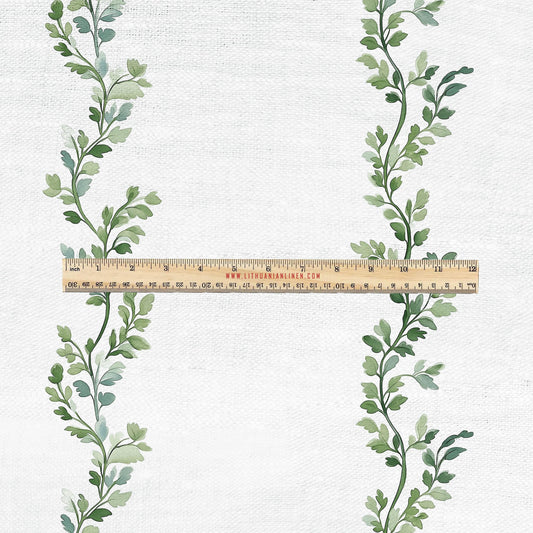 100% LINEN Fabric UPHOLSTERY 12oz - leaves wave stripe print on linen 2709