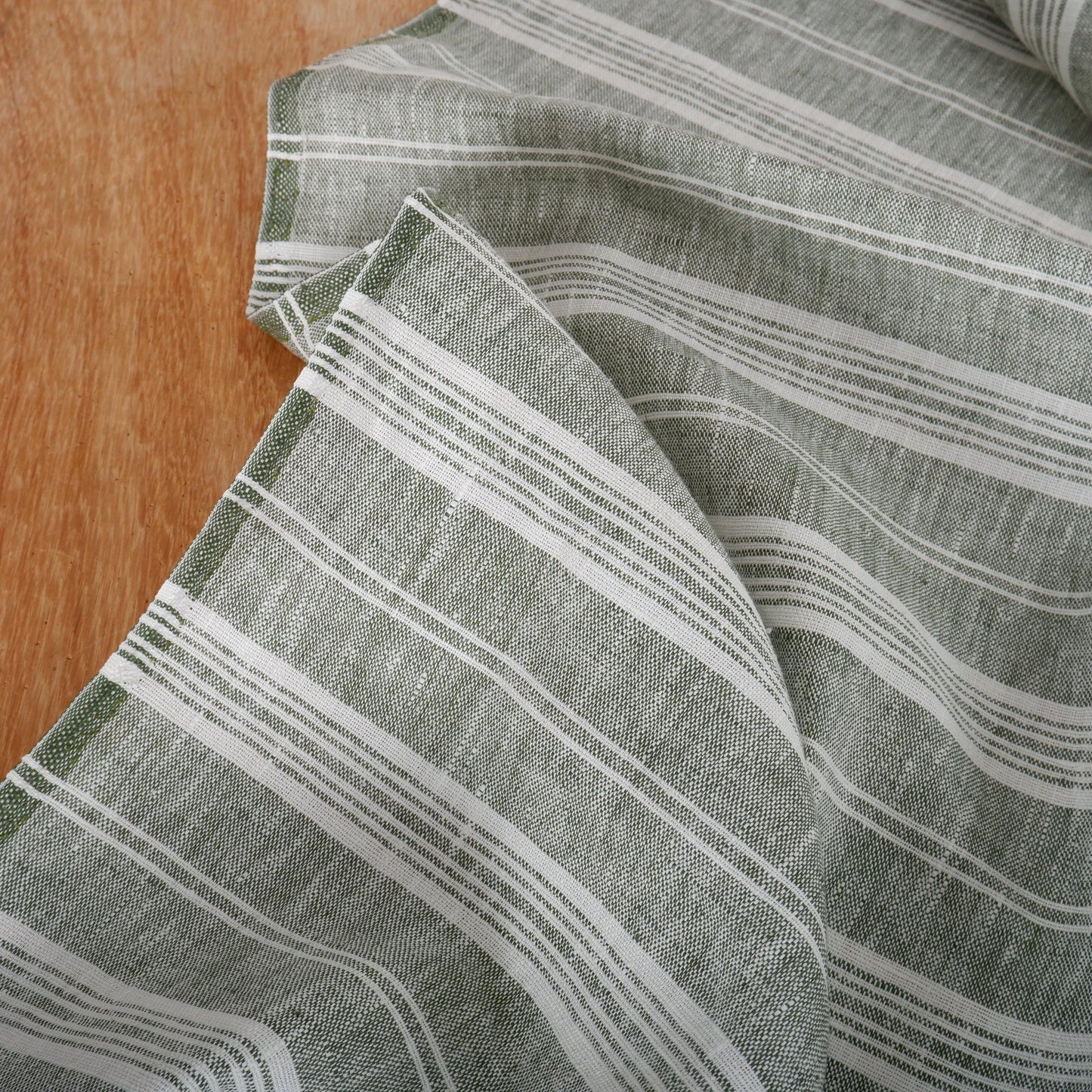Premium Linen striped Fabric in green white | Heavy weight French country ticking stripes in green black blue yellow white
