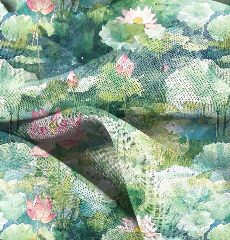 100% LINEN Fabric Waterlilly , linen fabric inspired by Monet Paintings Water Lilies , heavy linen fabric for upholstery home decor