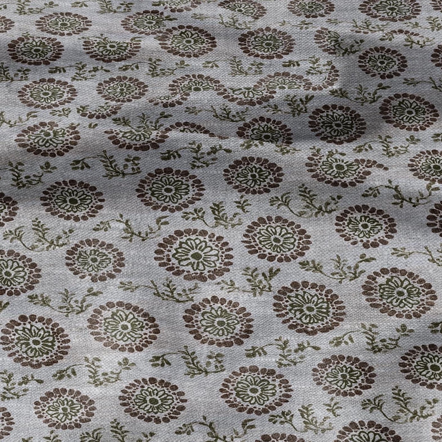 100% LINEN Fabric hand block print flowers - oatmeal natur linen fabric with black yellow print - fabric for home decor upholstery