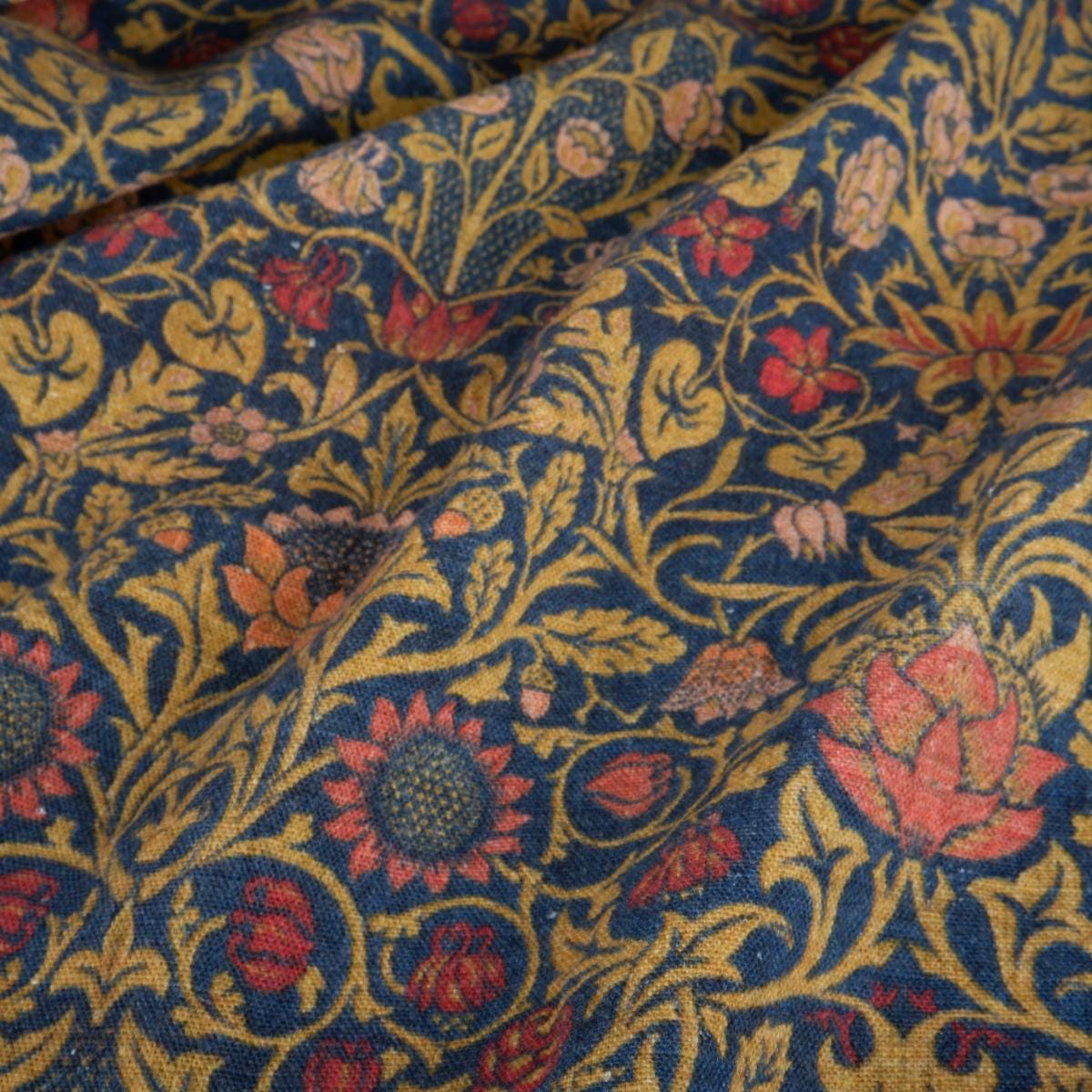 William Morris Blue tapestry 100% LINEN Fabric, British design linen floral upholstery home textile Victorian fabrics