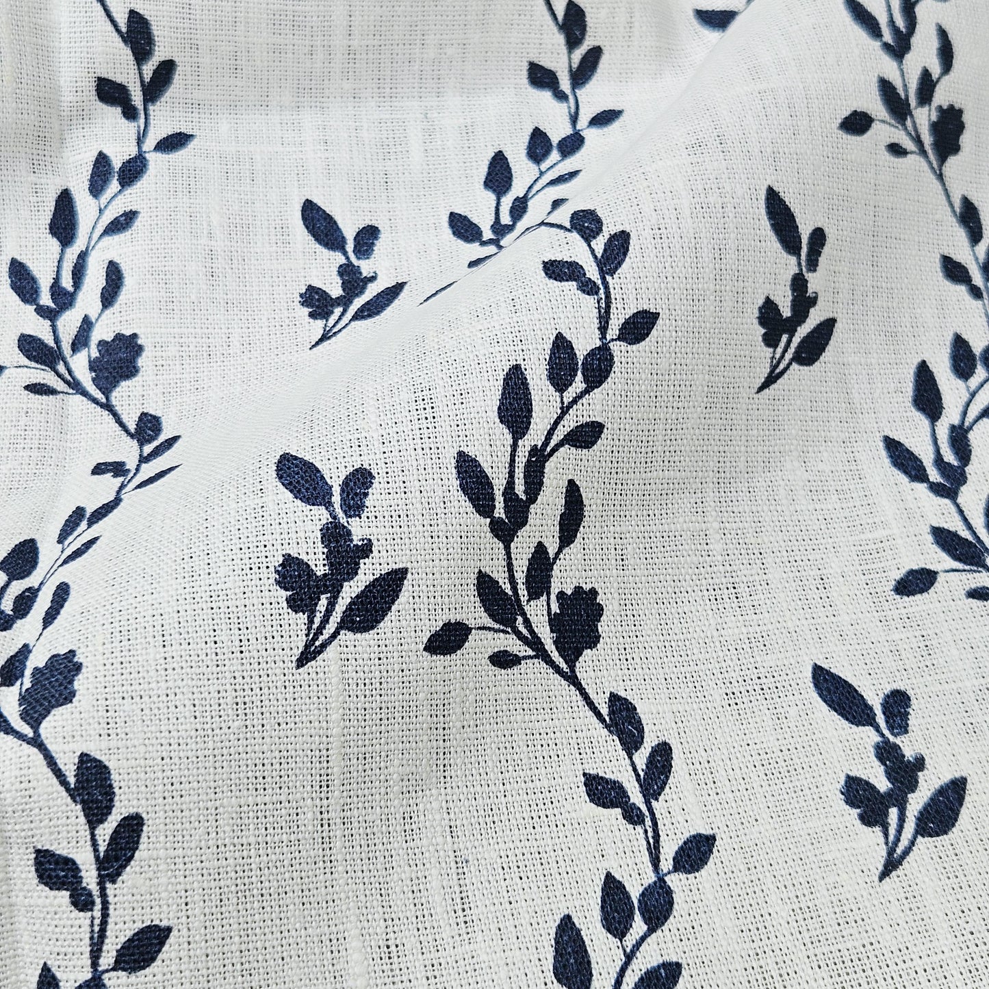 100% LINEN Fabric Striped floral indigo blue - block print vinesprint for upholstery curtains dress making 2642