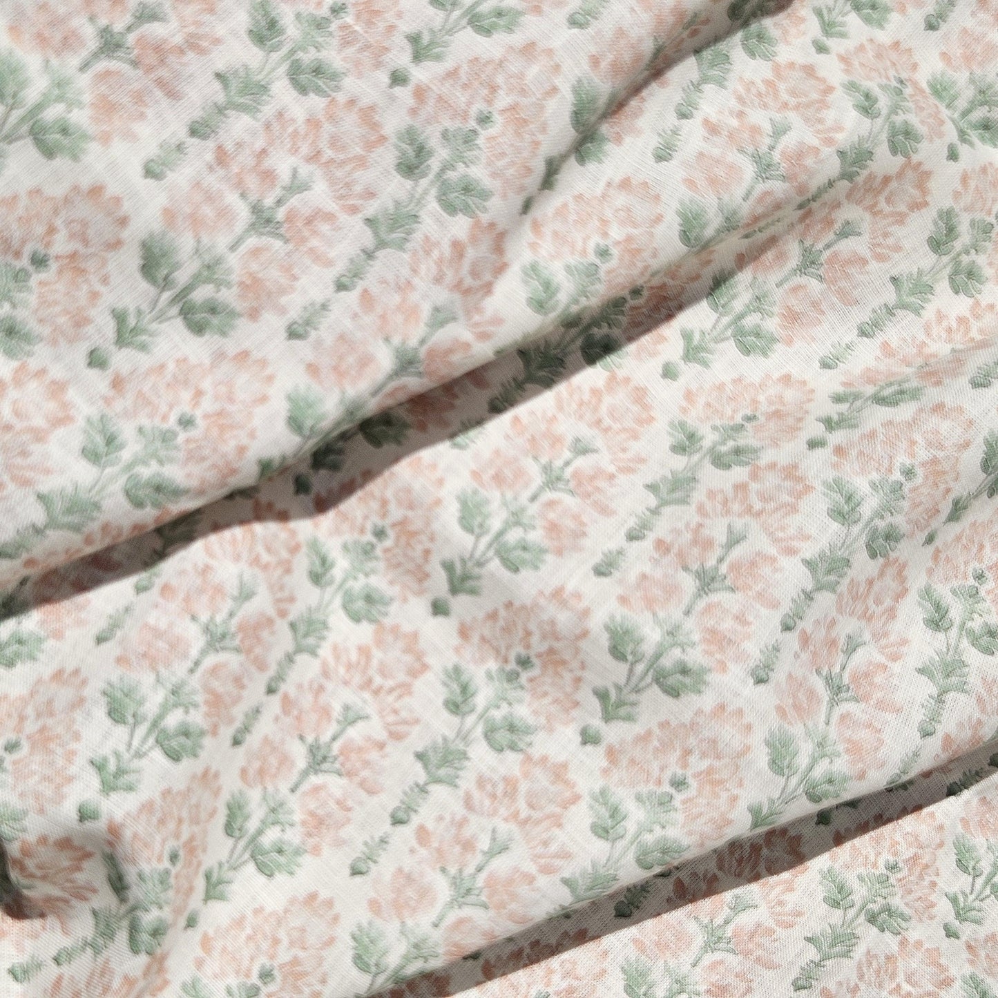 100% LINEN Fabric floral - Pastel Botanical block print fabric large flowers pink blue green for upholstery curtains home textile 2572