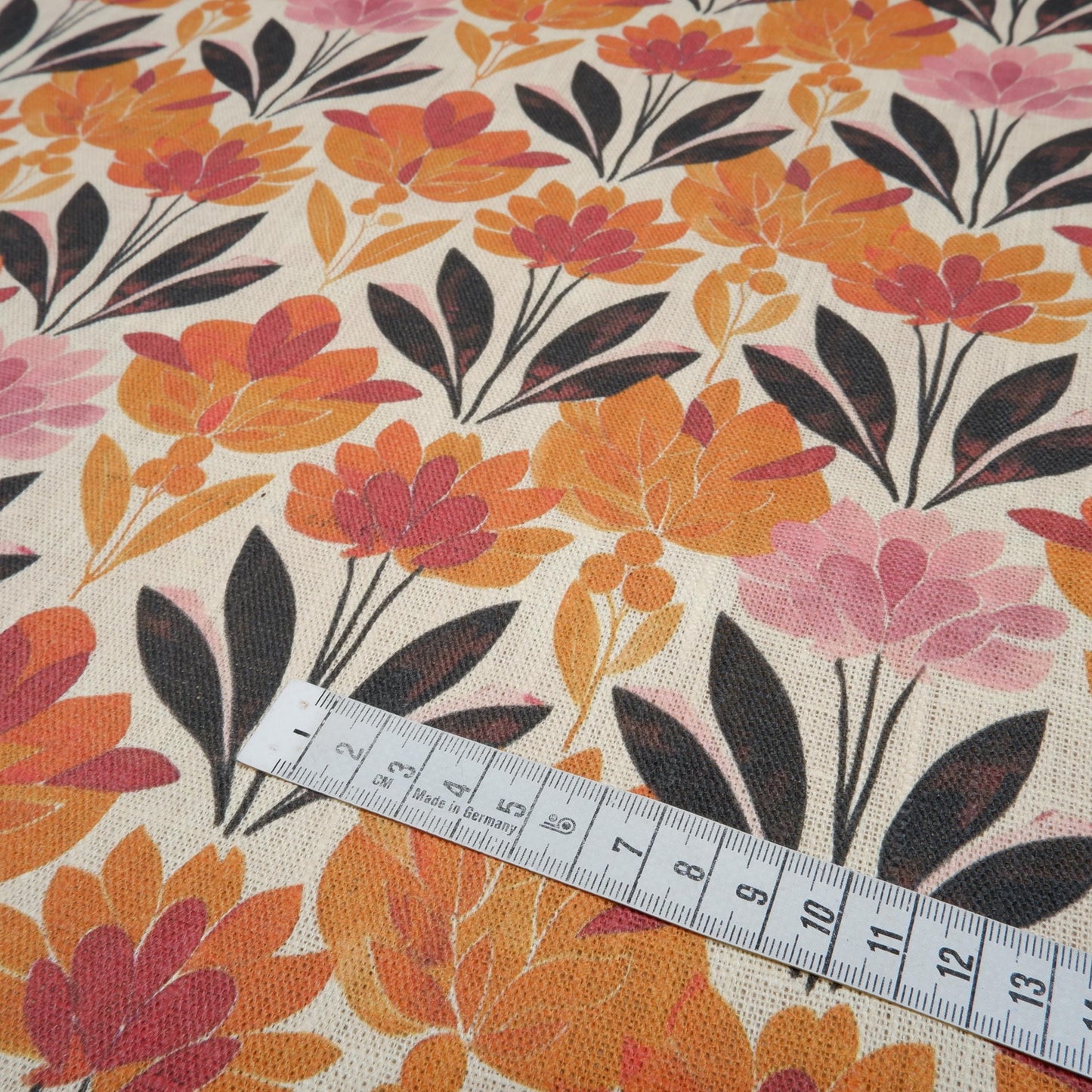 100% LINEN Fabric retro pattern on linen fabric - floral botanical orang heavy linen fabric for upholstery home decor clothing