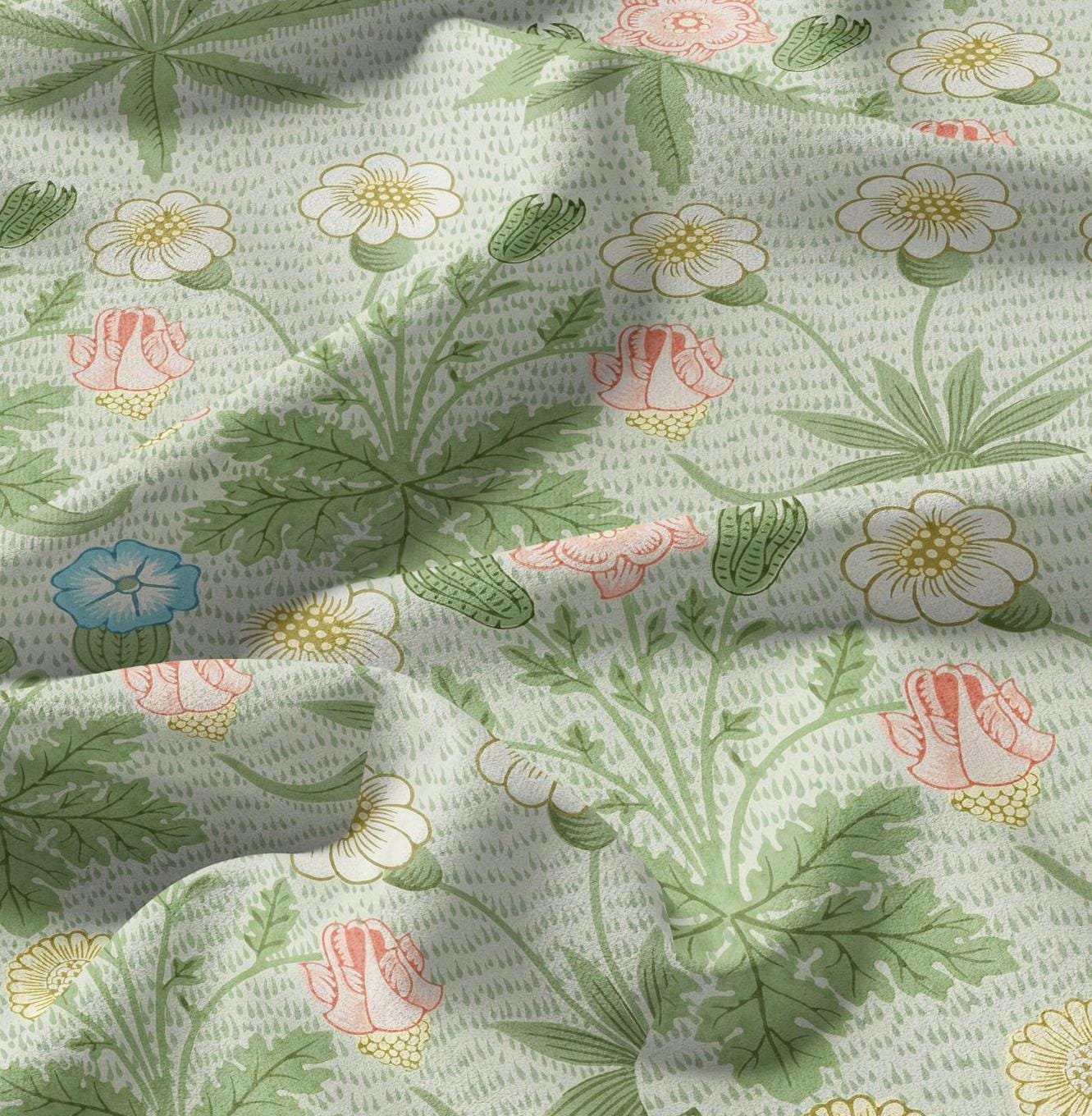 William Morris Daisy green 100% LINEN Fabric, British design linen floral upholstery home textile Victorian fabrics