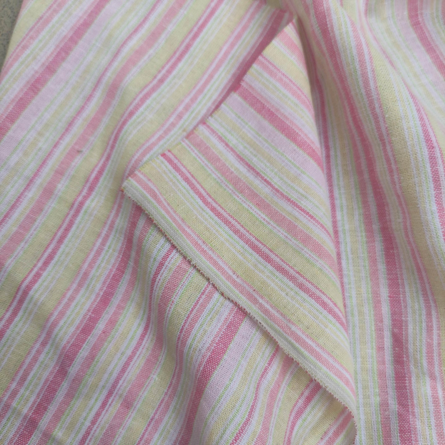 Premium Linen Fabric Santorini striped pink | Midweight multicolor stripes | fabric for home textile curtains tablecloth T137