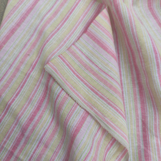 Premium Linen Fabric Santorini striped pink | Midweight multicolor stripes | fabric for home textile curtains tablecloth T137