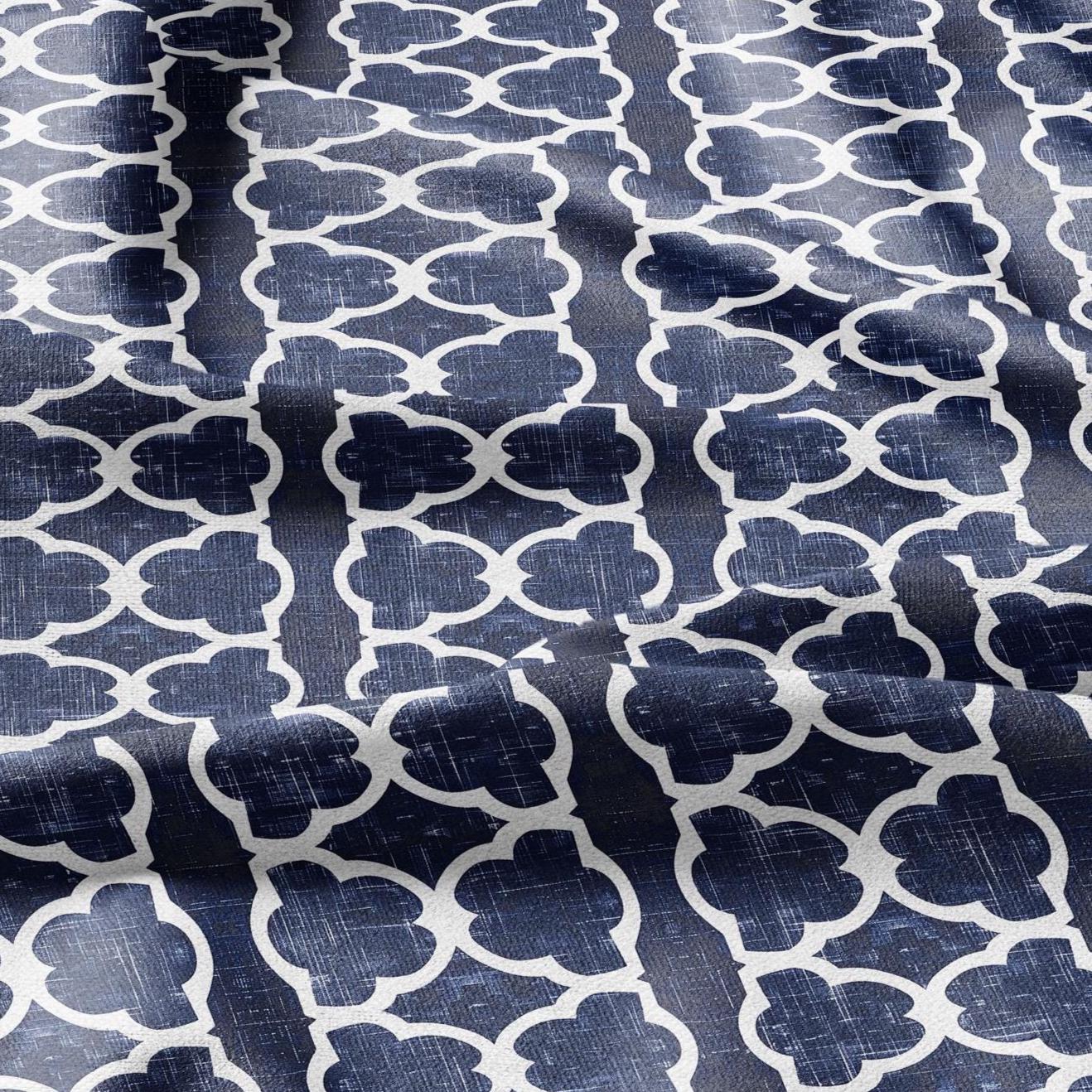 100% LINEN Fabric Indigo blue abstract print - blue linen Arabesque fabric for upholstery home decor dress making