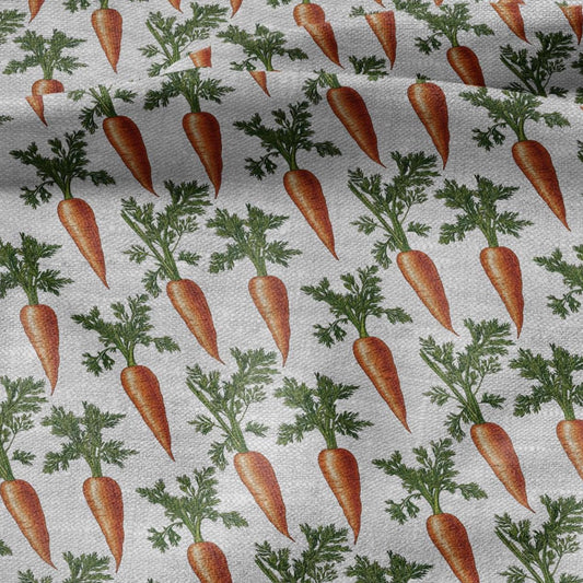 100% LINEN Fabric carrots print - botanical orange green print on oatmeal linen for home decor sewing dress clothing 2371