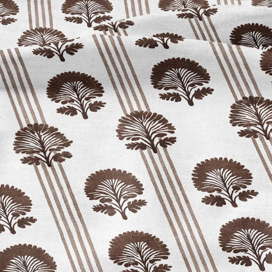 100% LINEN Fabric floral print - brown white stripe block print linen heavy for upholstery home decor - medium for dress making 2800