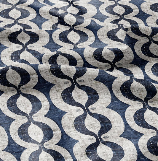 100% LINEN Fabric stripe squirl print linen - blue linen botanical fabric for upholstery home decor dress making