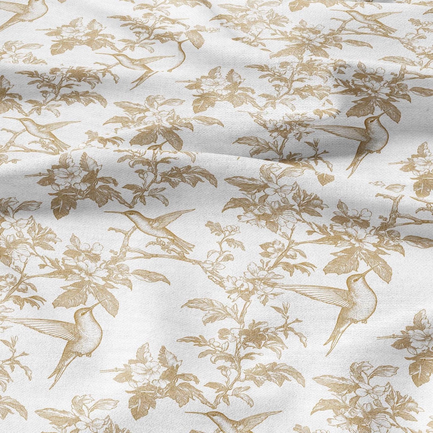 100% LINEN Fabric beige hummingbird print on white linen - floral botanical French Provence style - linen upholstery sewing dress 2040