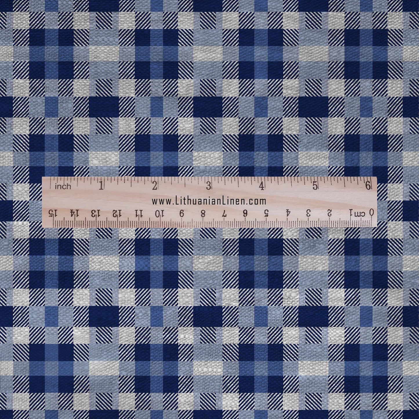 100% LINEN Fabric gingham blue print linen - indigo blue linen geometric fabric for upholstery home decor dress making 2671