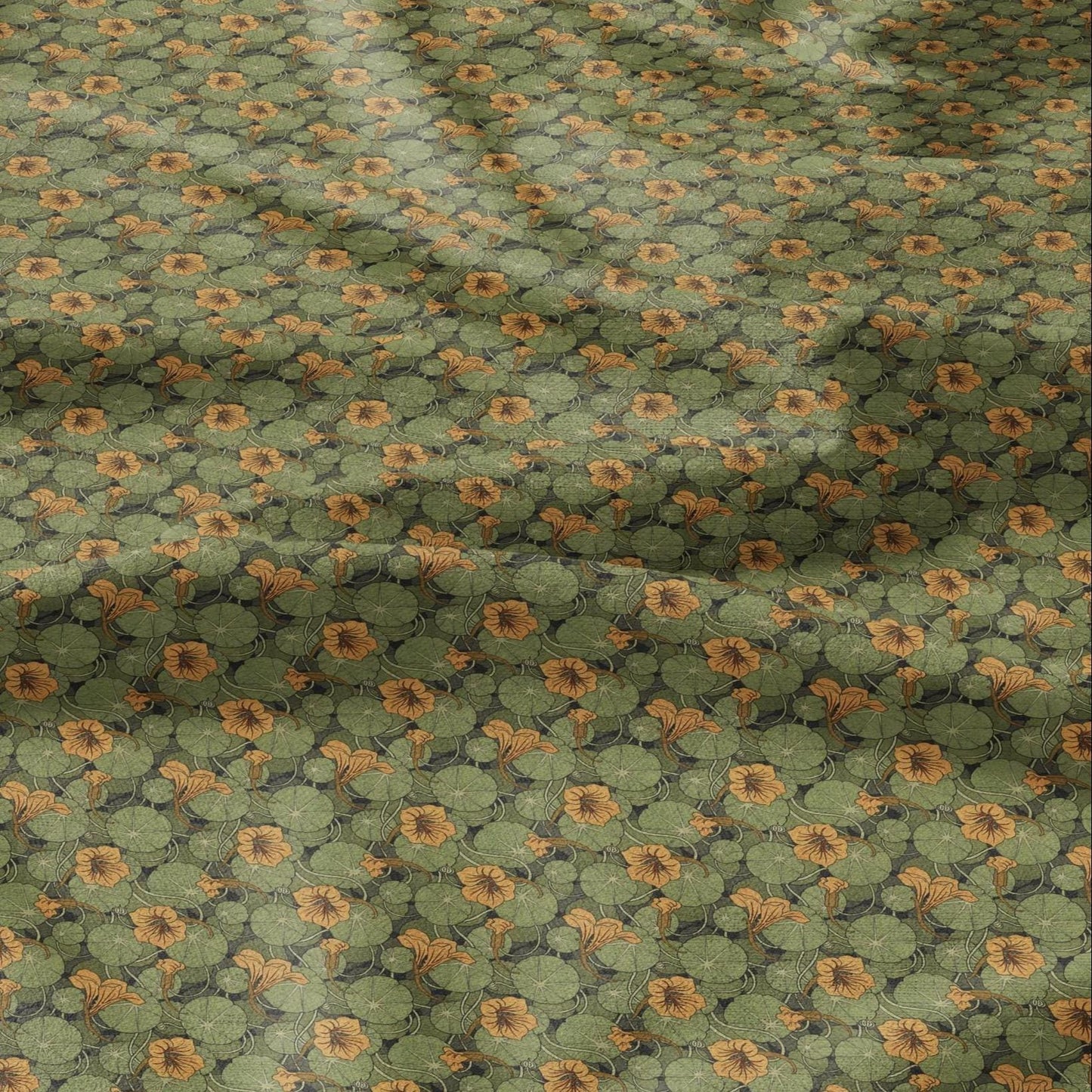 100% linen Nasturtium prints fabric for Curtain Upholstery Cushion - Art deco orange flower print fabric for dress making sewing