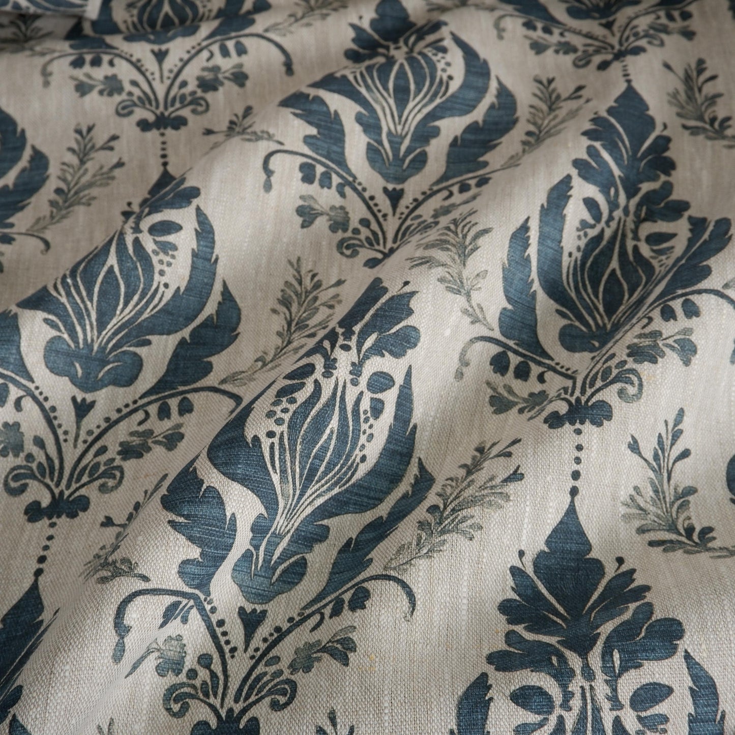 100% LINEN Fabric floral block print - Châteaucore Rustic French Charm print on oatmeal linen for upholstery curtains dress making 2001