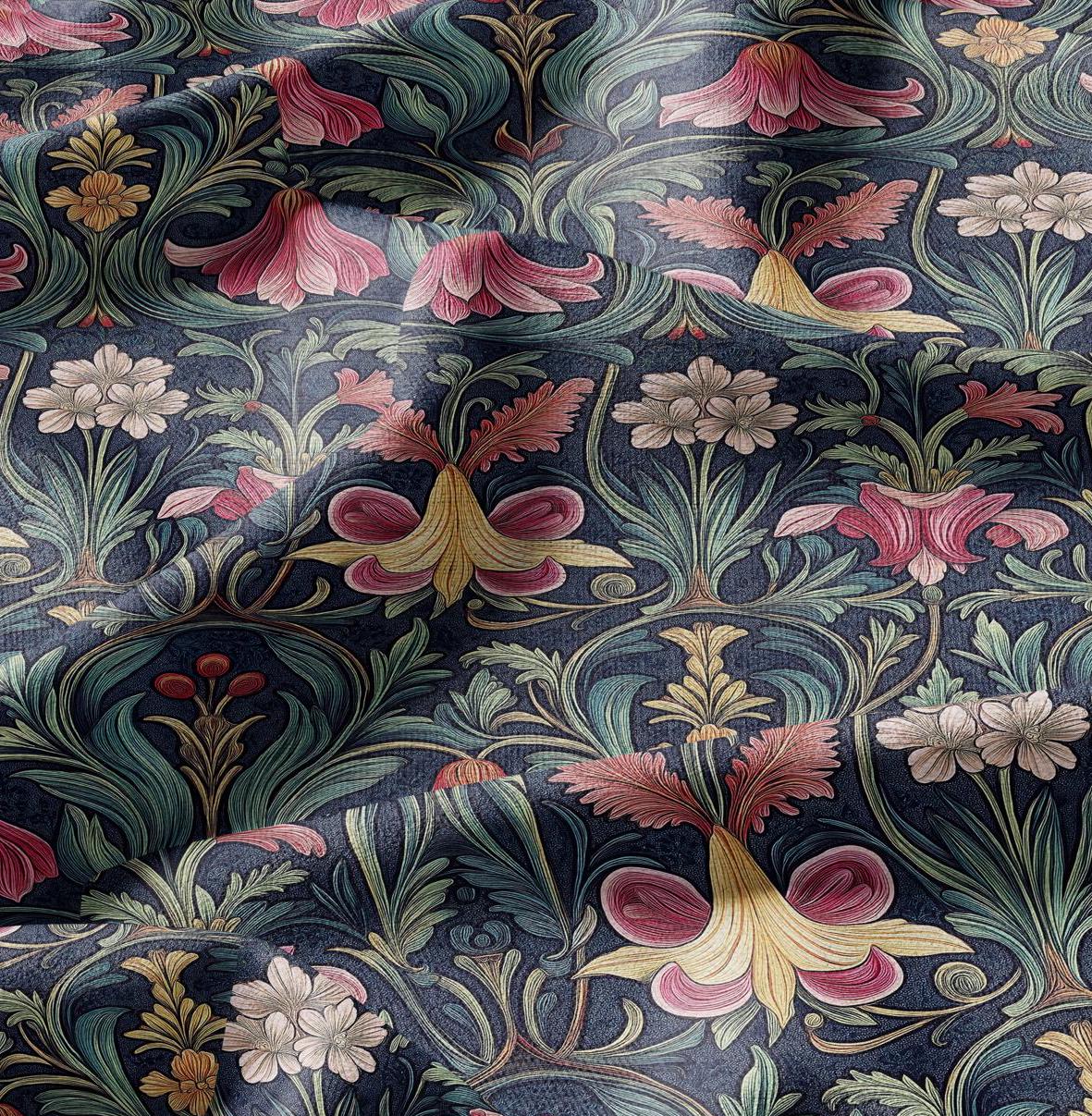 100% LINEN Fabric Art deco floral - botanical linen Fabric LithuanianLinen for upholstery dressmaking curtains home textile Art Noveau