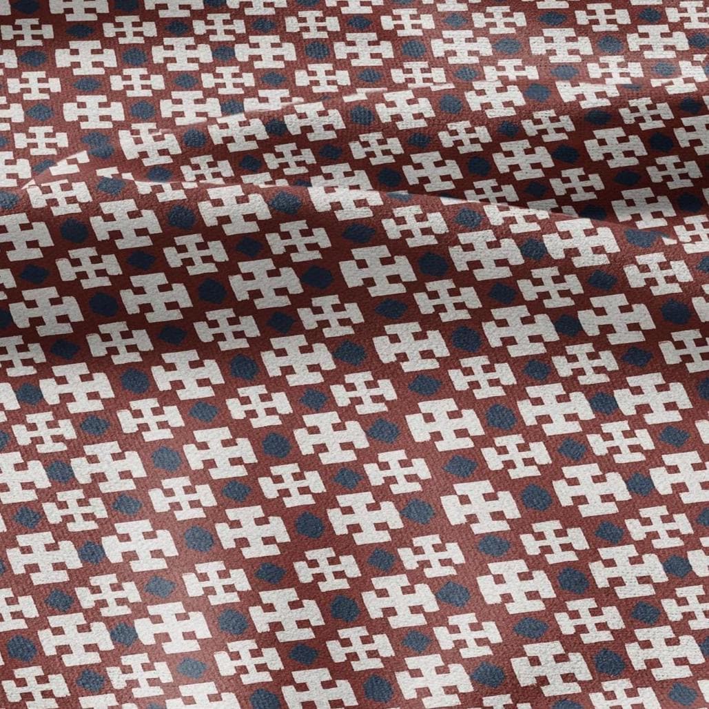 100% LINEN Fabric block Cross Fabric - indigo blue red X print on white - heavy linen fabric for upholstery home decor 2588